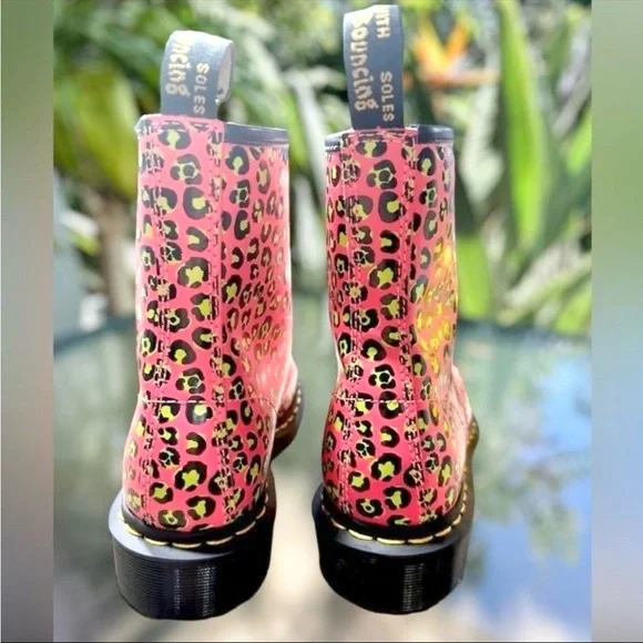 DR MARTENS 1460 Skull Leopard Smooth Leather Lace-Up Boot Clash Pink Size 7 - Picture 5 of 7